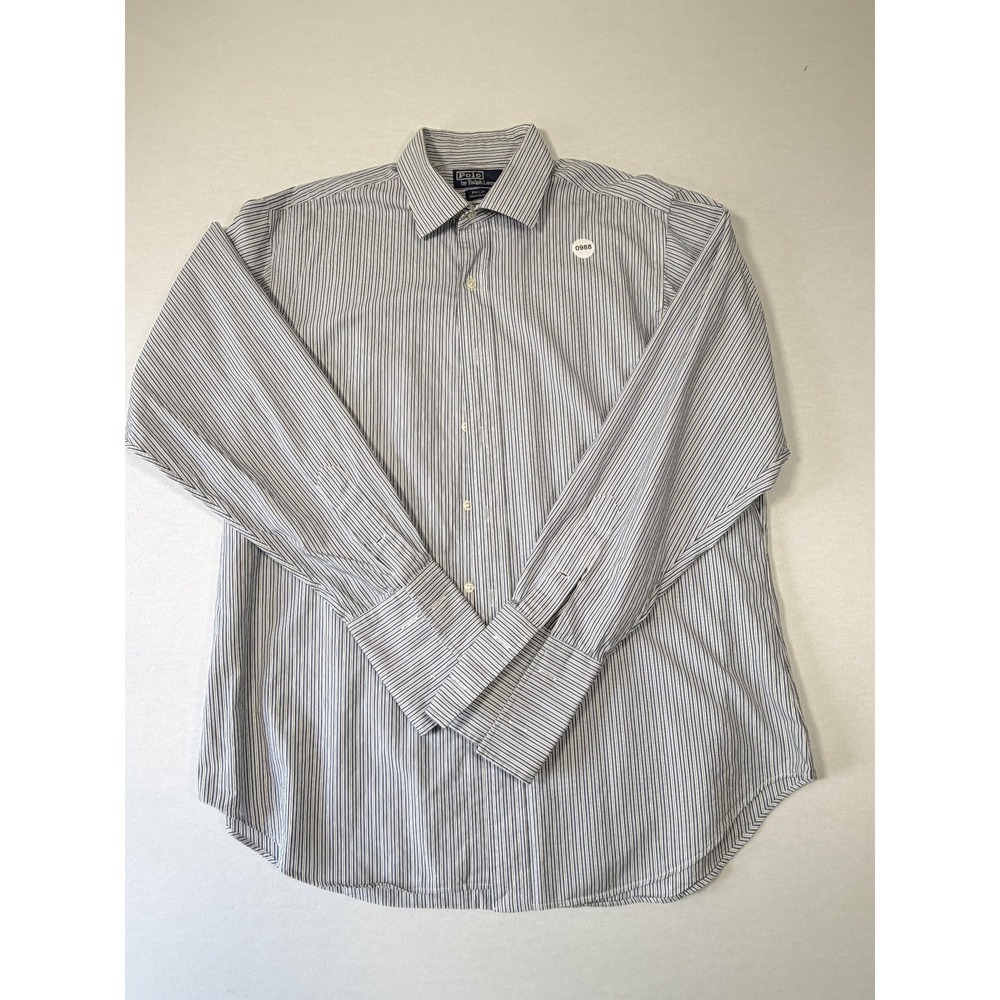 Polo Ralph Lauren Shirt Mens 16.5 White Blue Stripe‎ Philip Dress Long Sleeve